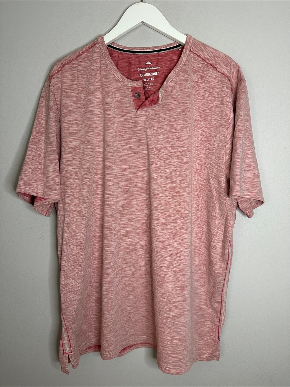 Tommy Bahama Heathered Pink Short-Sleeve Henley UPF 30 size XXL